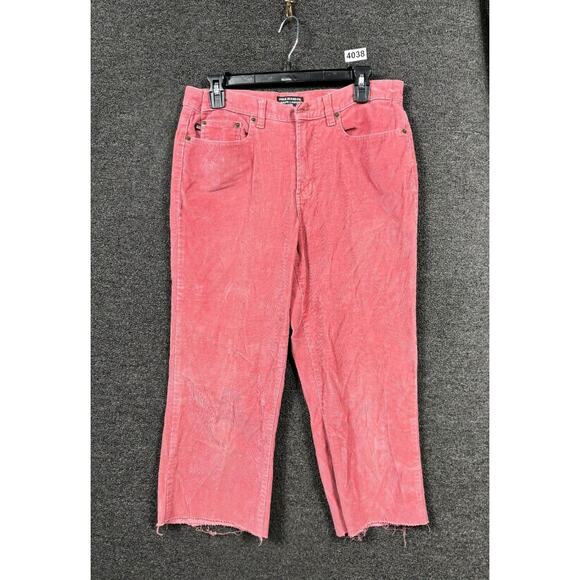Polo Ralph Lauren Corduroy Capri Pants Womens Size 8 Coral Raw-Hem Preppy Casual - Picture 1 of 7